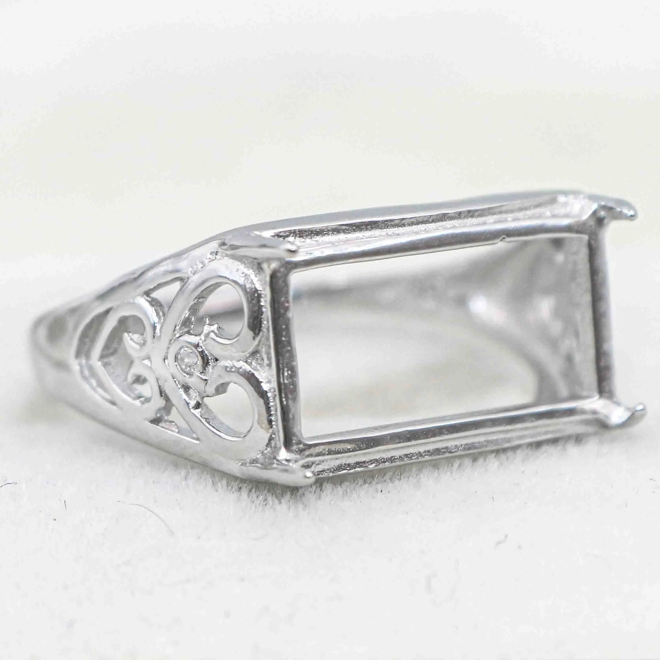Sterling Silver 6*14/8*15mm Semi Mount Men's Ring Frame Empty Blank Setting S925 Base Holder Without Center Stone for DIY Inlay