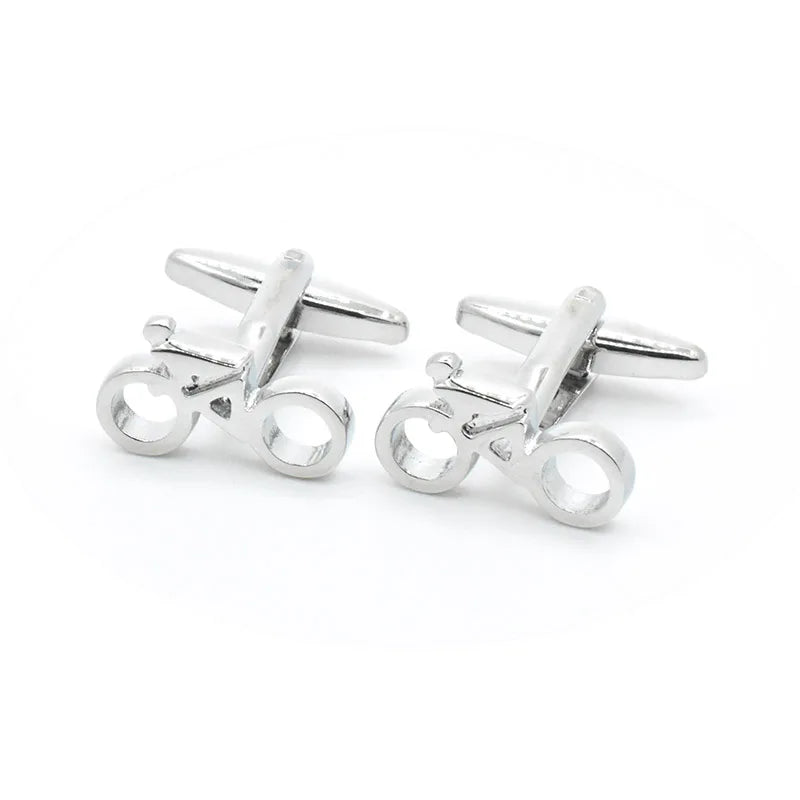 Wholesale Silver Cycling Men Novelty Cufflinks Custom Men's Suit Shirt Fashion Accessory Wedding Tuxedo Trendy Jewelry Gift