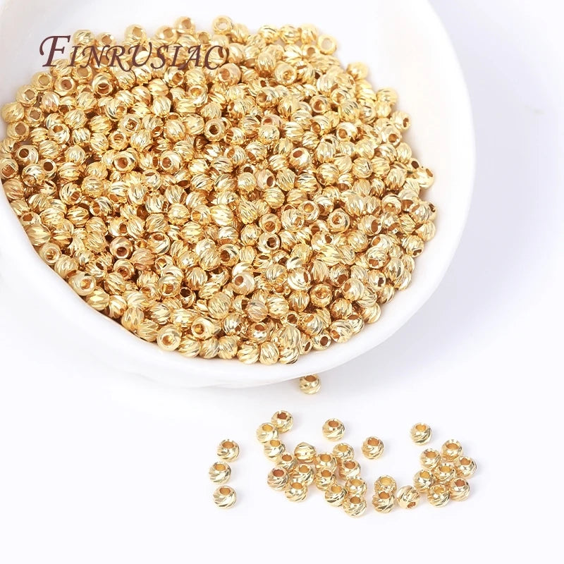 100pcs 18K Gold Plated Brass Metal Separators Beads DIY Jewelry Accessories with Cut Pattern Stripe Spacer Beads