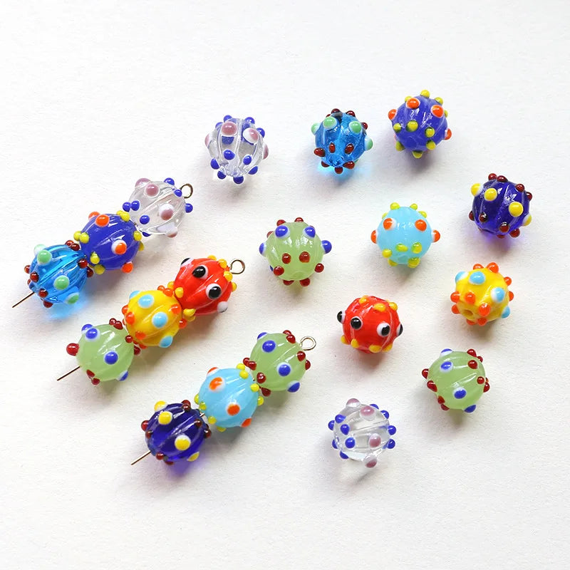 Handmade Bumpy Lampwork Glass Beads Colorful Round Bumpy Pumpkin Loose Beads for Bracelets Earrings Jewelry Making