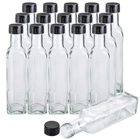 8.5 oz Hot Sauce Bottles with Leak-Proof Screw Black Cork Cap Plastic and Glass Round Shrink Capsules for Oil for Gifts