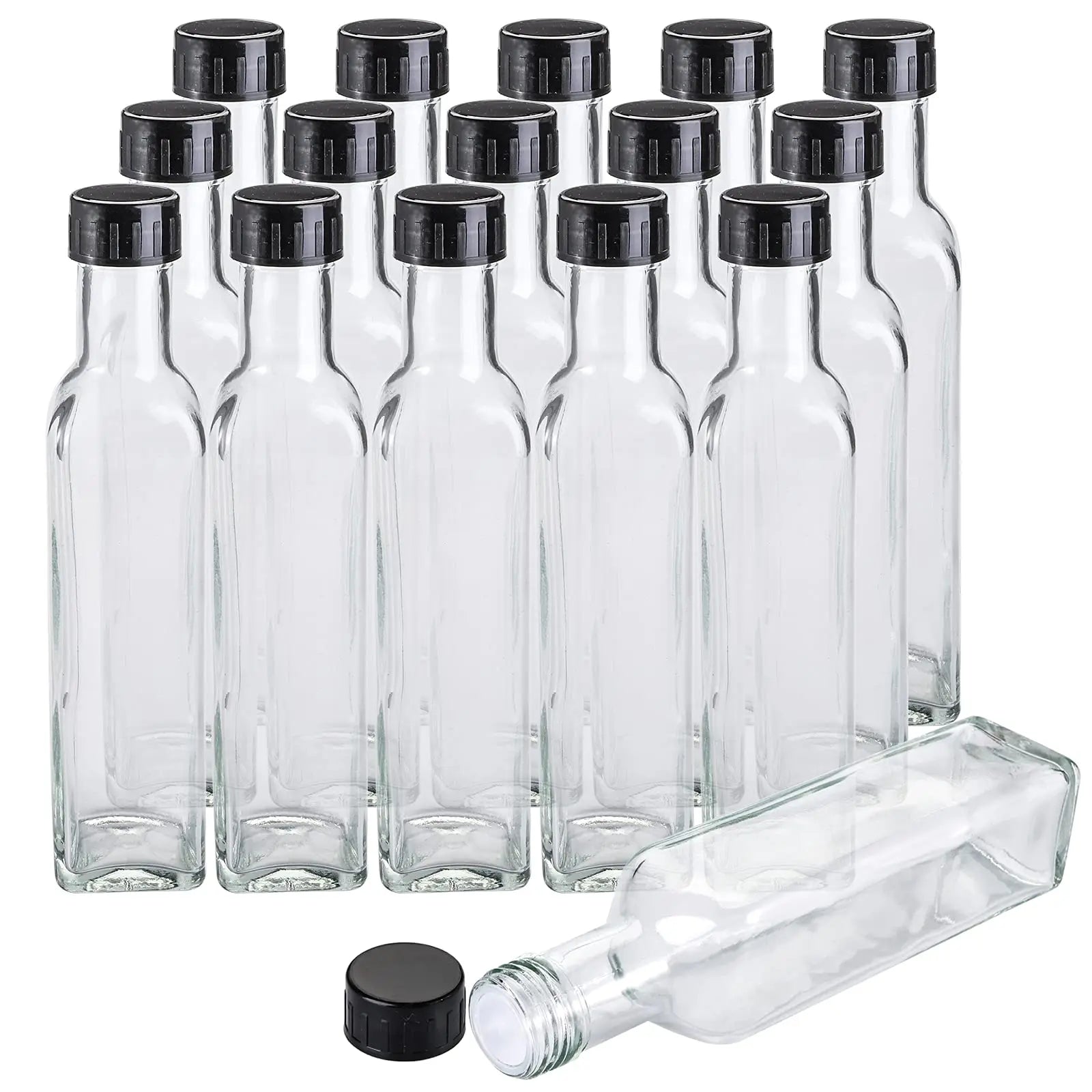 8.5 oz Hot Sauce Bottles with Leak-Proof Screw Black Cork Cap Plastic and Glass Round Shrink Capsules for Oil for Gifts