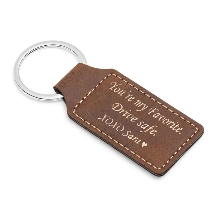 Custom Promotion Keepsake Gift Eco Friendly PU Leather Keychain Laser Engraved Logo Rectangle Portachiavi Leatherette Keyring