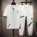 (shirt + Trousers)summer Short Sleeve Mens Shirt Print Pattern Men's Casual Elastic Waist Shirts Men Two-piece Suit Size M-4XL