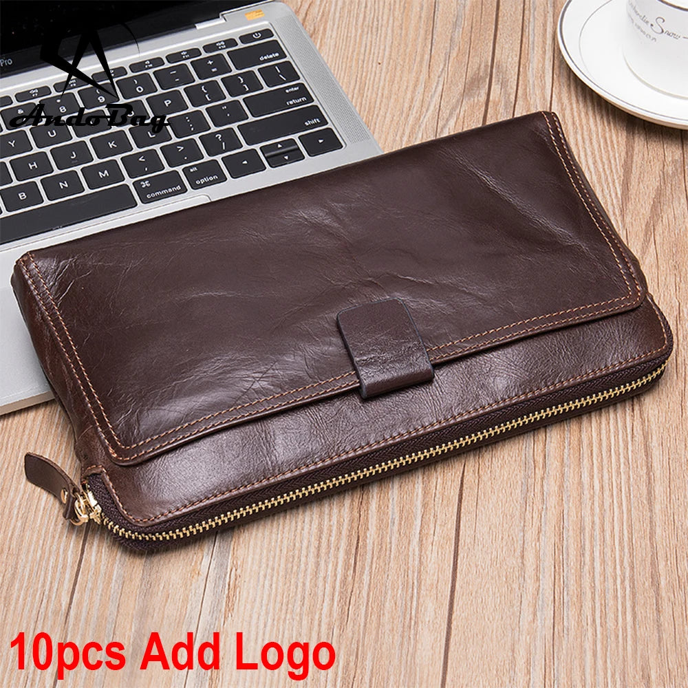 AndoBag Block Long Wallet for Men Fashion Genuine Cow Leather Multifunctional Large Capacity Clutch Bag 9041