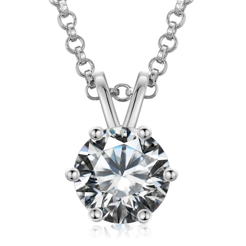 925 Sterling Silver Classic 1ct Round Brilliant Cut Lab Grown VVS Moissanite Diamond Pendant Necklace for Women