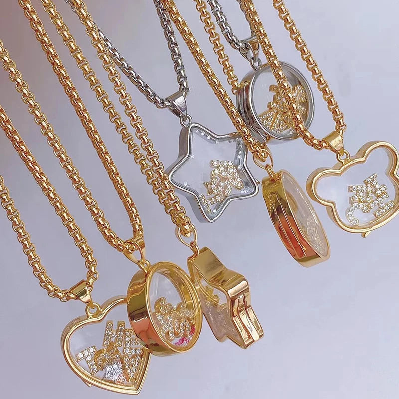 Latest Fashion Cute Bear Peach Heart Star Geometry Shape Gold Plated Sliver Jewelry Box Charm Pendant Necklace DIY Making K86