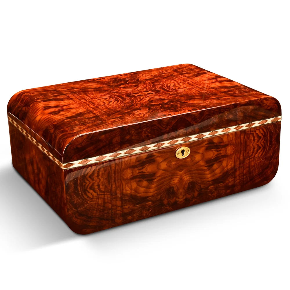 CIGARLOONG European Safety Lock Dual Zone Storage Cigar Box Natural Cedar Wood Piano Lacquer Cigar Humidor