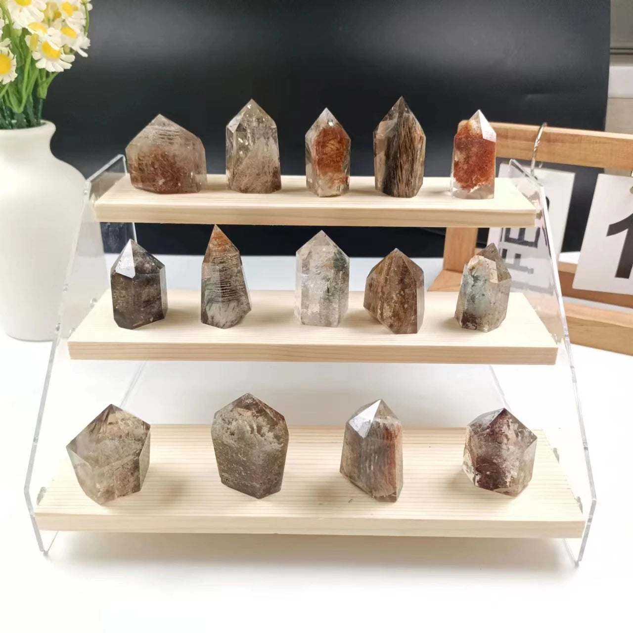 Crystal Healing Energy Stone a Thousand Layer Garden Phantom Lodolite Quartz Point Wand