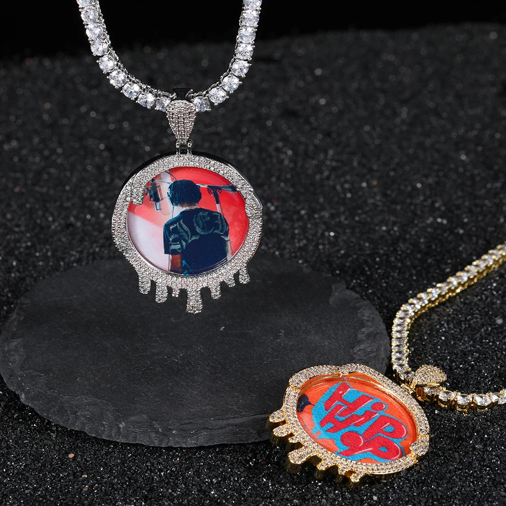Hip Hop Picture Customize Pendant 3A Cubic Zirconia Gold Silver Plated Charm Pendants Memory Photo Necklace