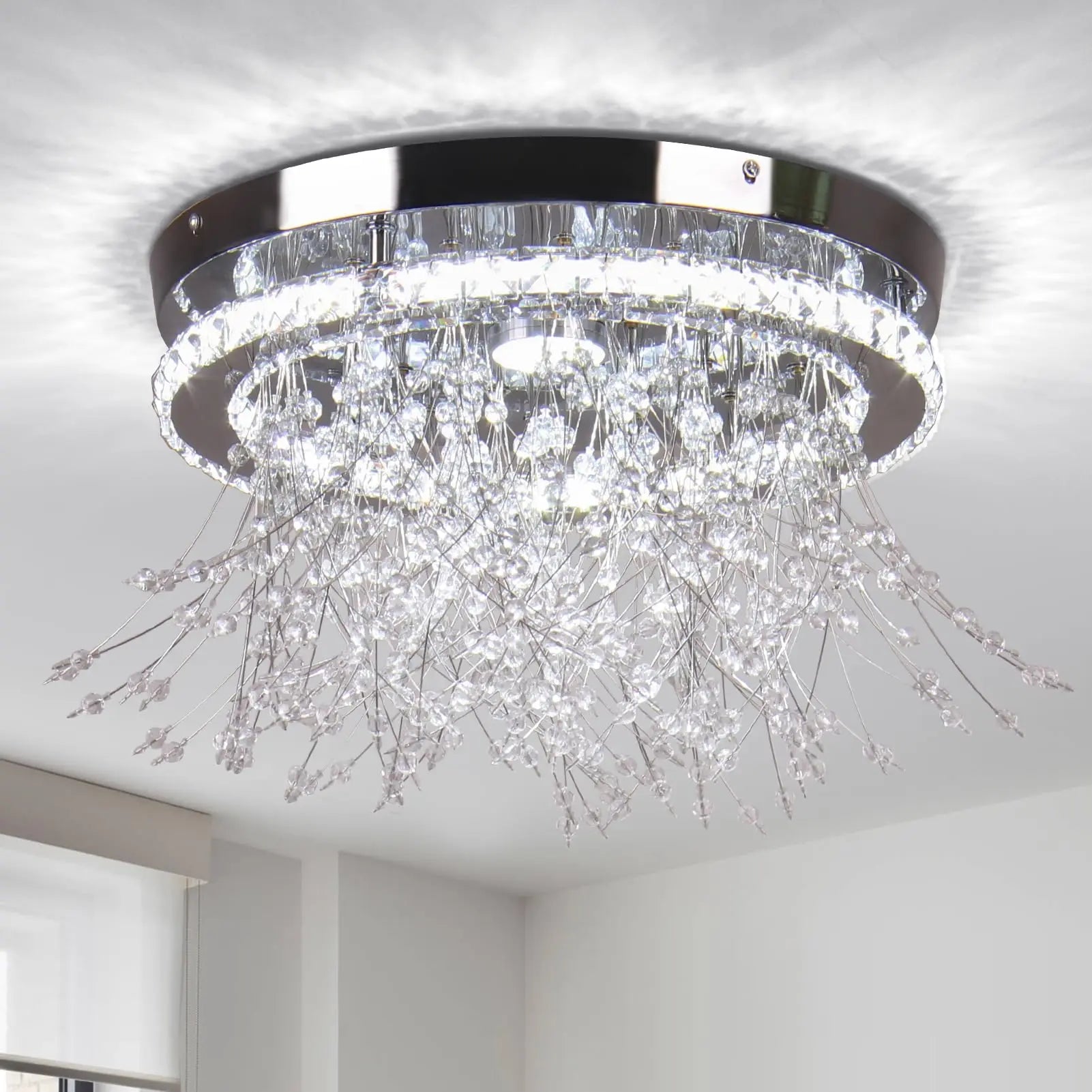 Crystal Chandeliers 13.8'' Crystal Flush Mount Ceiling Light LED Ceiling Lamp for Living Room Bedroom Dining Room Hallway