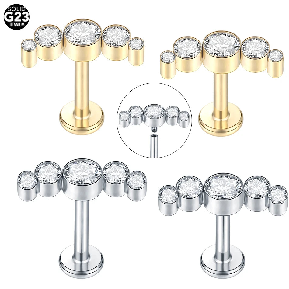 Fashion Titanium 16G Internally Threaded CZ Labret Monroe Lip Piercing Ear Cartilage Helix Tragus Piercing Earring Studs