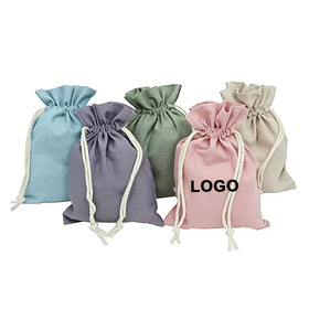 Custom Logo Foldable Linen Gift Packaging with Cotton Drawstring Bags for Christmas Personalized Tote Draw String Shoe Bag