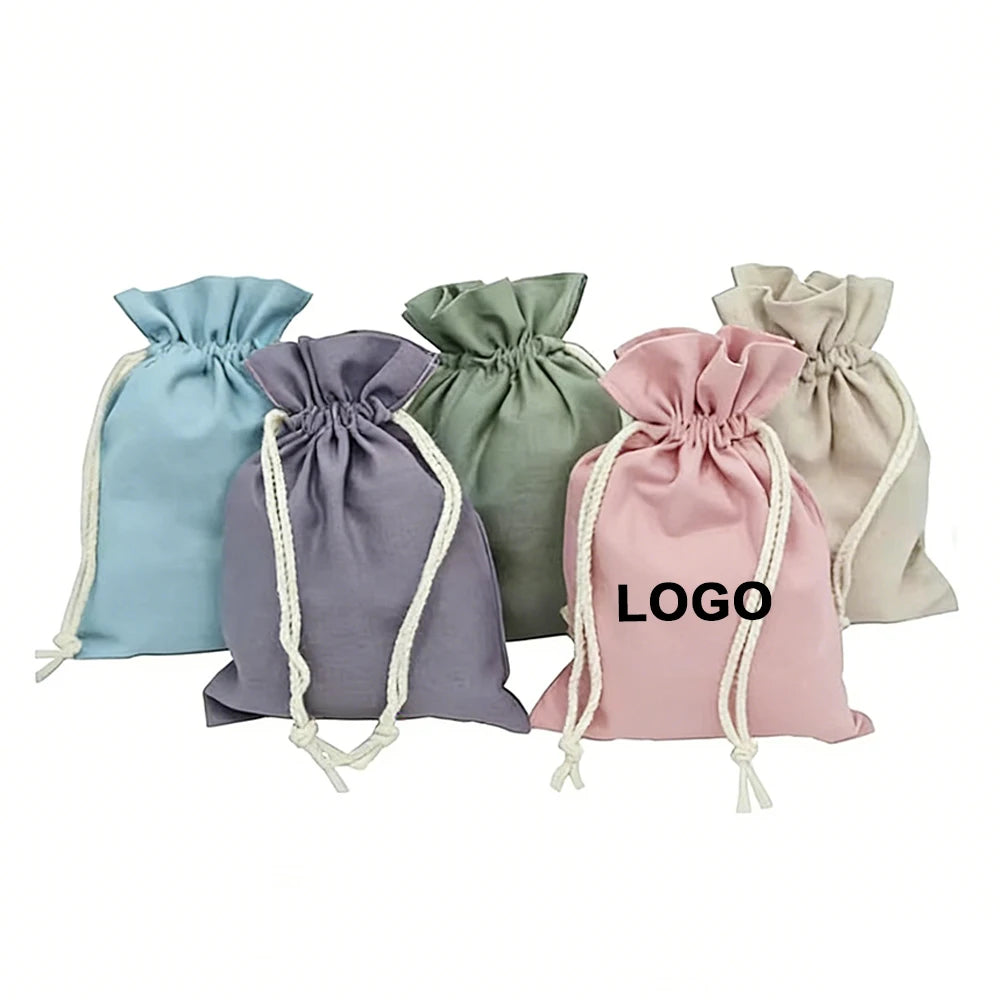 Custom Logo Foldable Linen Gift Packaging with Cotton Drawstring Bags for Christmas Personalized Tote Draw String Shoe Bag
