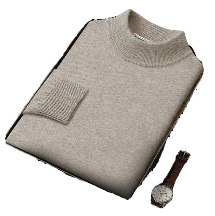 Autumn Winter Men's Pullover Sweater Plus Size High Collar Seamless Line Light Luxury Knitted Weave Breathable