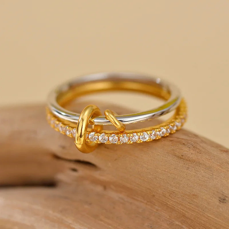 Wholesale 925 Sterling Silver Fashion Hip Hop Interlocking Ring Luxury European Charm for Women Double Layer Unique for Wedding
