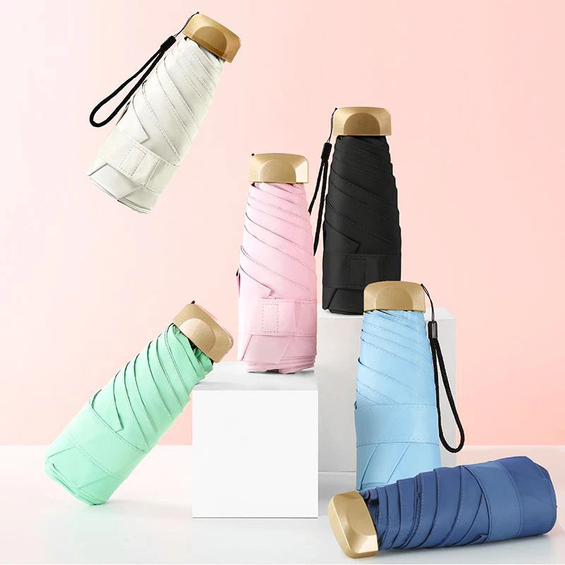 6K Mini Pocket Umbrella Manual Control Classic Design Modern Polyester Five-folding UV Protection Logo for Travel Glass Fiber