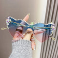 Rimless One Piece Lens Rhinestone Latest Gradient Fashion China Wholesale Luxury Women Bling Rhinestone Heart Sunglasses