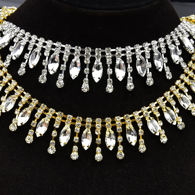 Water Drop Diamond Fringe Rhinestone Trim DIY Jewelry Clothing Accessories Headwear Waist Chain Horse Eye Crystal Tassel Chain
