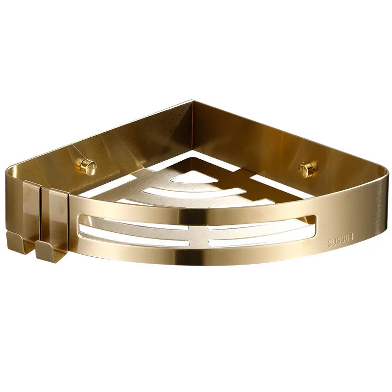 Bathroom Corner Shelf Brushed Gold Shower Shampoo Basket Iron Metal Shower for Home Bedroom Kitchen Shower Room