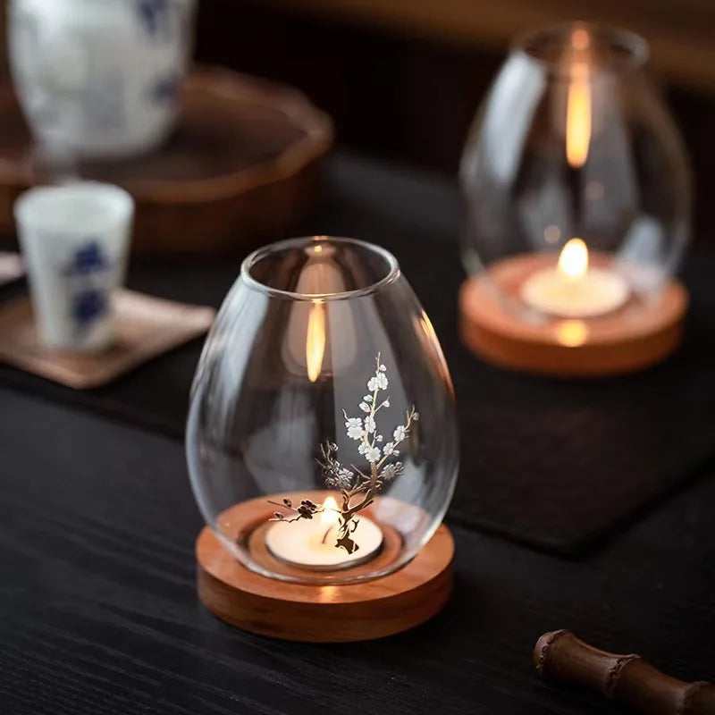 Glass Candlestick Ornament Candle Romantic Home Zen Retro Aromatherapy Japanese Windbreaker Desktop Decoration Candle Holder