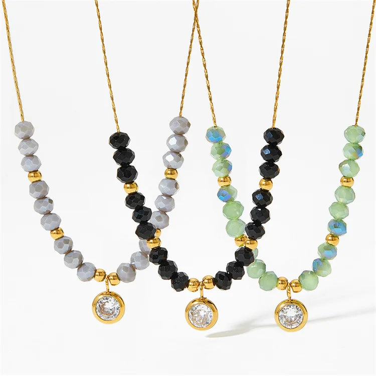 Wholesale Baroque Crystal Necklace Jewelry Stainless Steel Bead Gold Plated Round Pendant Necklace for Women