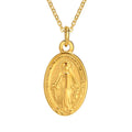 Women Stainless Steel Oval Charm Necklace Virgin Mary Pendant Necklace
