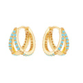 High Quality Women Double Line Crystal 925 Sterling Silver Turquoise Hoop Earrings
