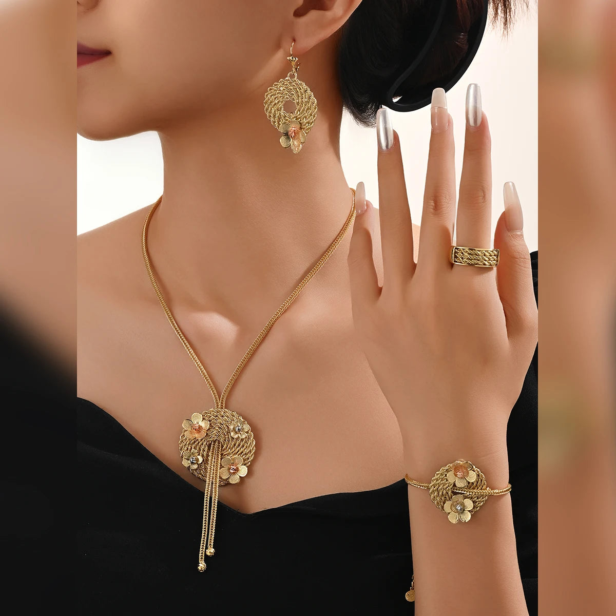MEIZI Luxury 18K Gold Plated Copper Fashion Jewelry Set for Wedding Party Engagement Gift for Women Middle East Dubai Designed