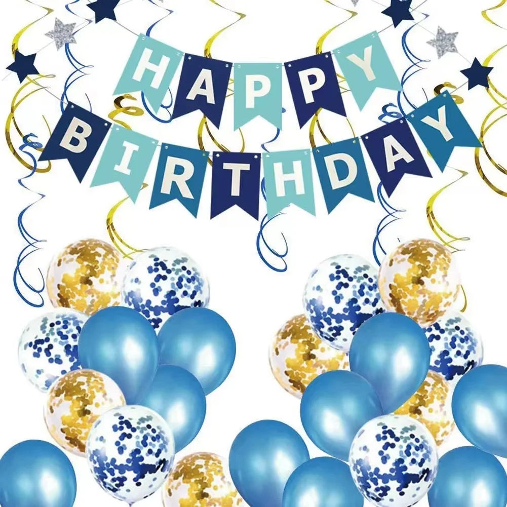 Birthday Balloons Helium Decoration Happy Birthday Paper Banner Bunting Swirls Star Garland for Birthday Party Balloon Globos