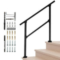 2-3 Step Handrail Floor Mounted Cast Iron Handrail Stair Rail Installation Kit Black Powder Coated Modern Design Outdoors Steps