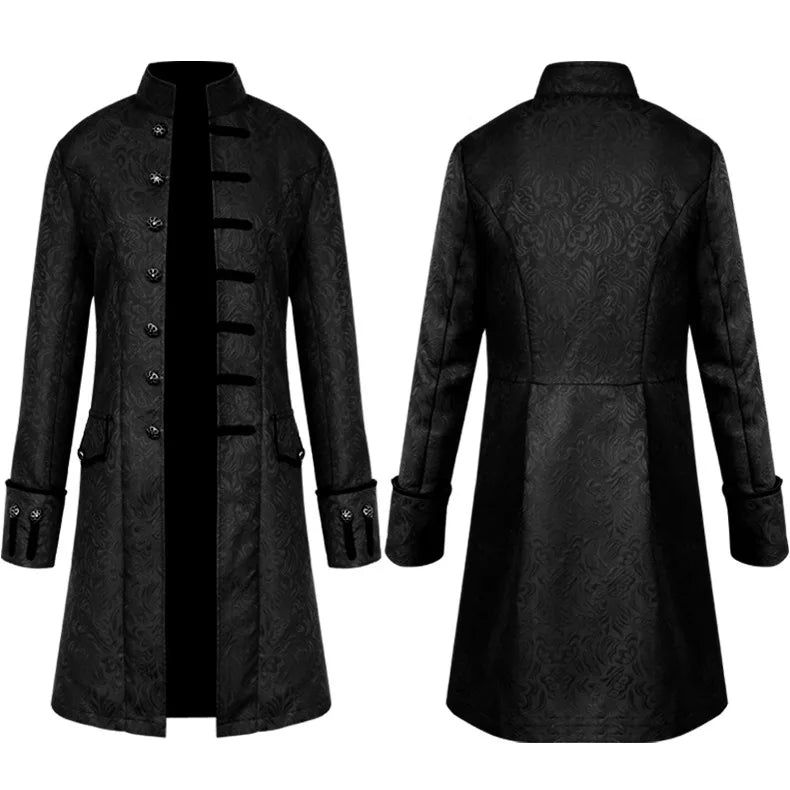 Europe and the United States Men's Coat Solid Color Fashion Steampunk Retro Uniform Stand Collar Clothing
