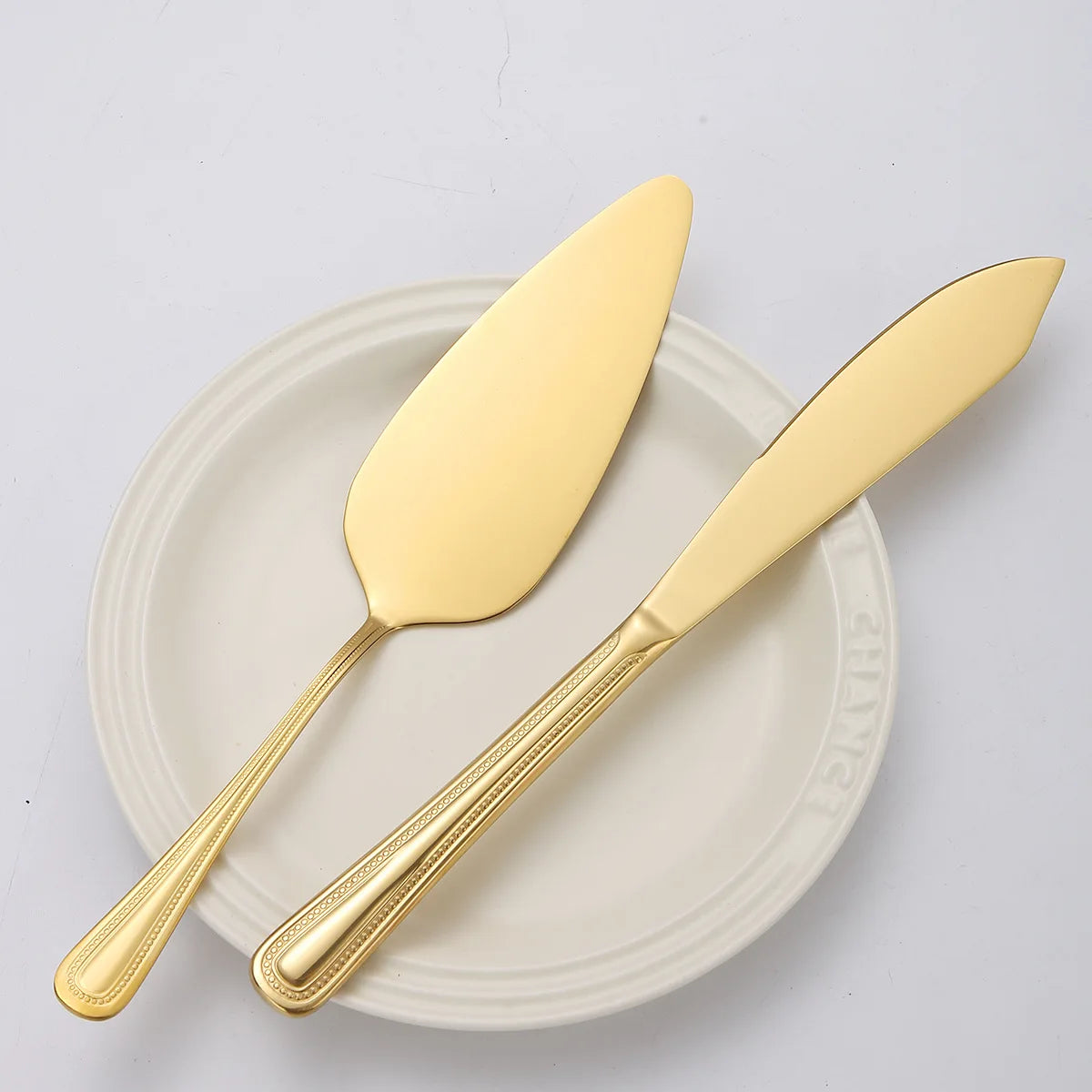 Light Luxury 1010 Round Handle/bead Tip Stainless Steel Cutlery Cake Spatula Set Simple Gold Cutlery