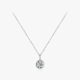 Classic 925 Sterling Silver 1 Carat D Color Round Bezel Setting Lab Diamond Moissanite With Certificate Pendant Necklace