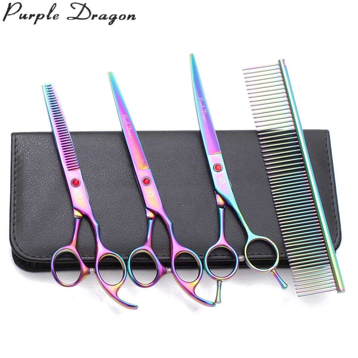 For Purple Dragon 7\" Japan Steel Dog Grooming Scissors Stainless Steel Curved Straight Pet Shears Thinning Scissors Model Z3002