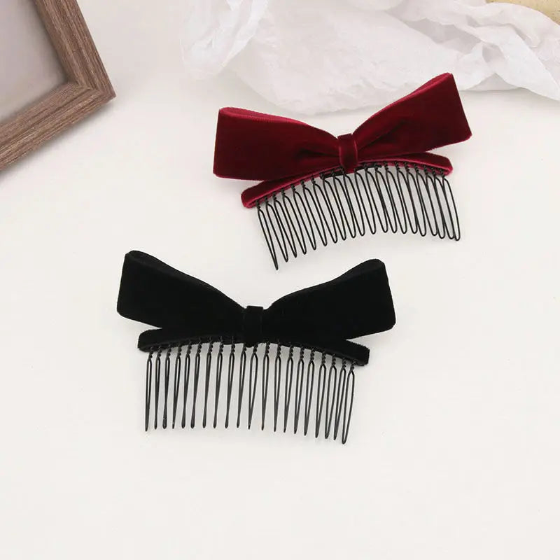 Women Simple Metal Black Hair Barrette Velvet Comb Hair Bow for Decorative