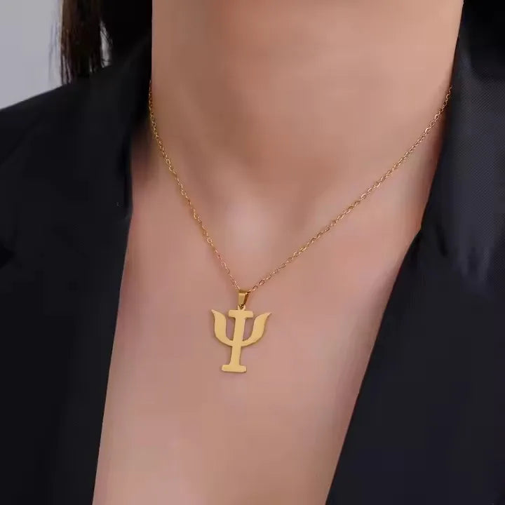 Simple PSI Symbol Letter Men Pendants & Necklaces Stainless Steel Gold Color Psychology Necklace for Women Jewelry