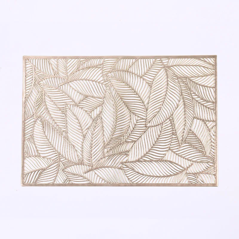 Golden Table Runner Rectangle Placemats for Dinner Table Hollow Out Leaf Table Mat Christmas Decoration