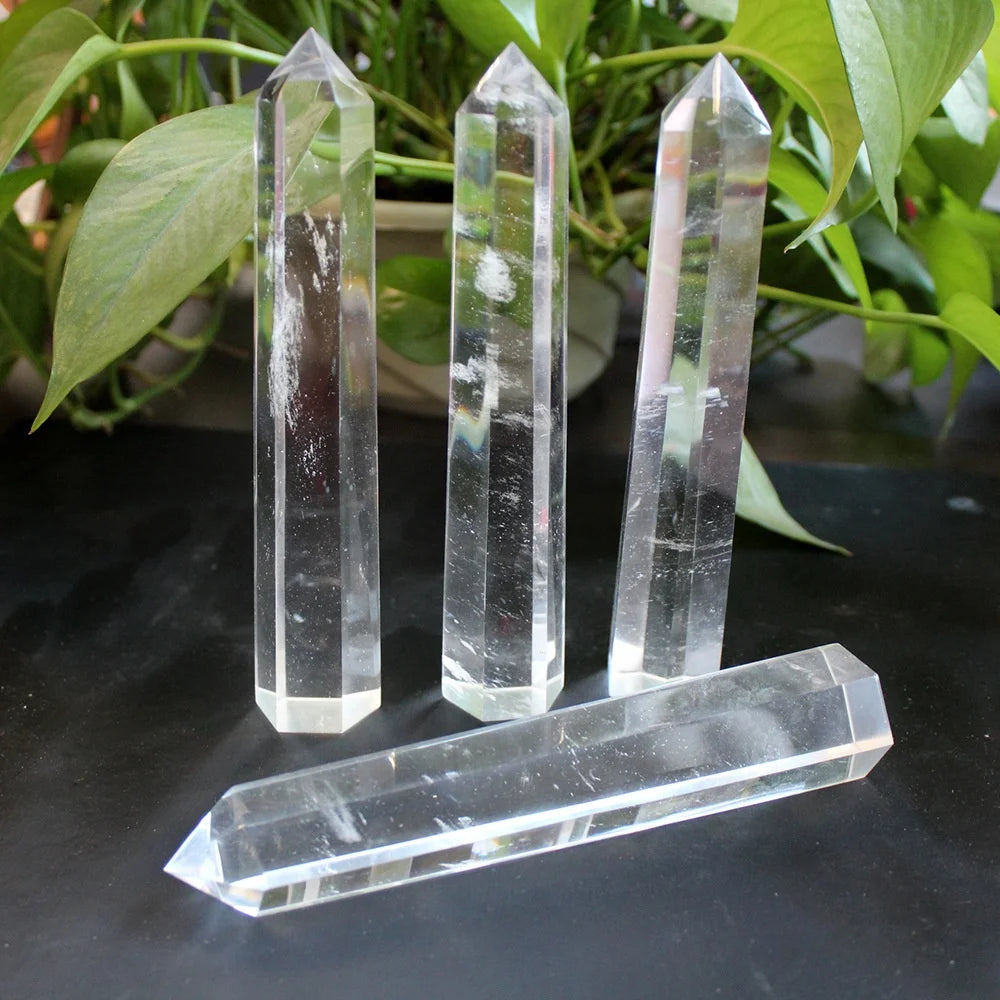 15-16cm Healing White Crystal Points Wand Carved Reiki Chakra Stone Figurine Meditation Therapy 6 Faceted Prism Wand