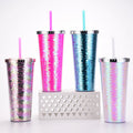 24oz Double Wall Drinking Tumbler Cups in Bulk Bling Exquisite Colorful Glitter Tumbler With Lid and Straw