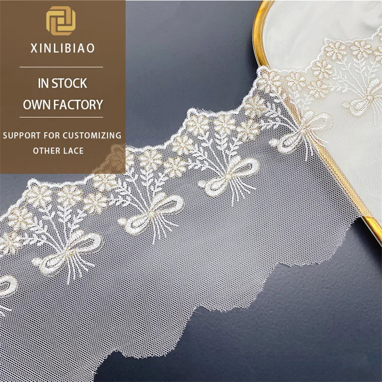 100% Polyester Water Soluble Embroidered Lace Fabric Eco-Friendly Decorative Feature for Shoes and Bags