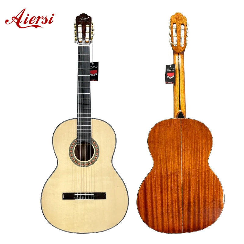 China Made High End Grade Glossy Solid Spruce Top Mahogany Body Traditional Nylon String Classical Guitar with Good Sound