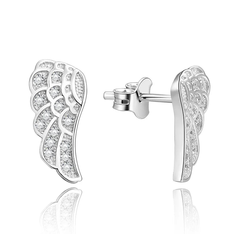 Feather Angel Wing Custom Logo 925 Sterling Silver AAA Cubic Zirconia Earrings 1.6G Poliva Zircon Perfect Women's Gift