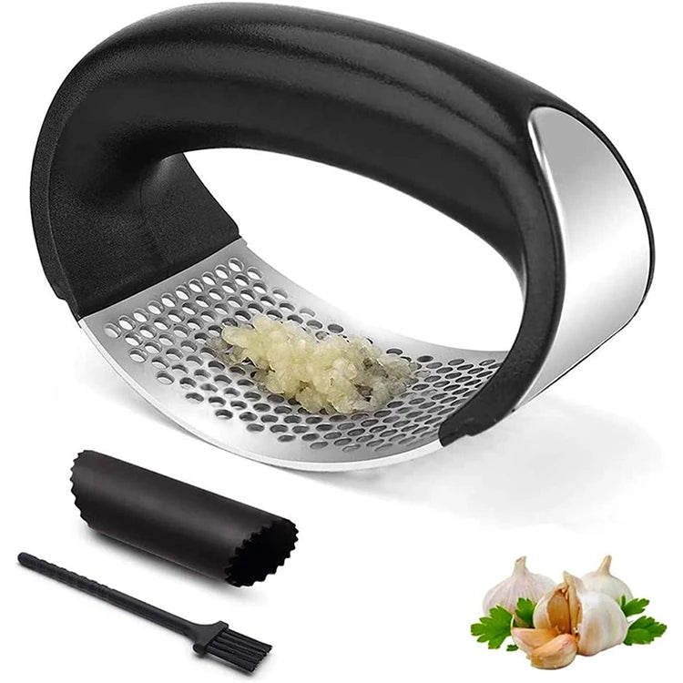 Hot Selling Stainless Steel Ginger Garlic Mincer Chopper Peeler Set Garlic Press Crusher Rocker Mini Manual Garlic Press Slicer