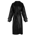 Woman's Long Oversized Leather Trench Coat Long Sleeve Lapel Loose Fit Fall Stylish Black Women Clothing Streetwear for Women