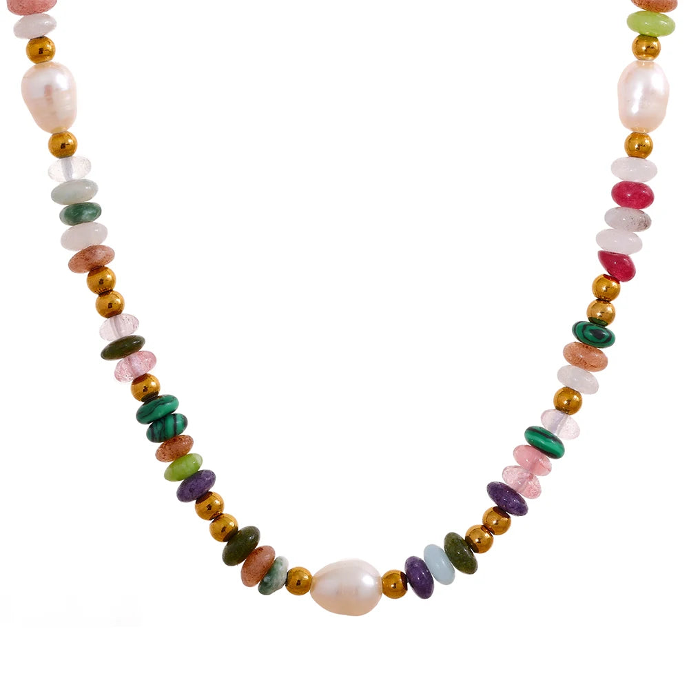 JINYOU 1113 Natural Pearl Stone Y2K Colorful Handmade Boho Necklace Women Stainless Steel Gold Color Fashion Jewelry Wholesale