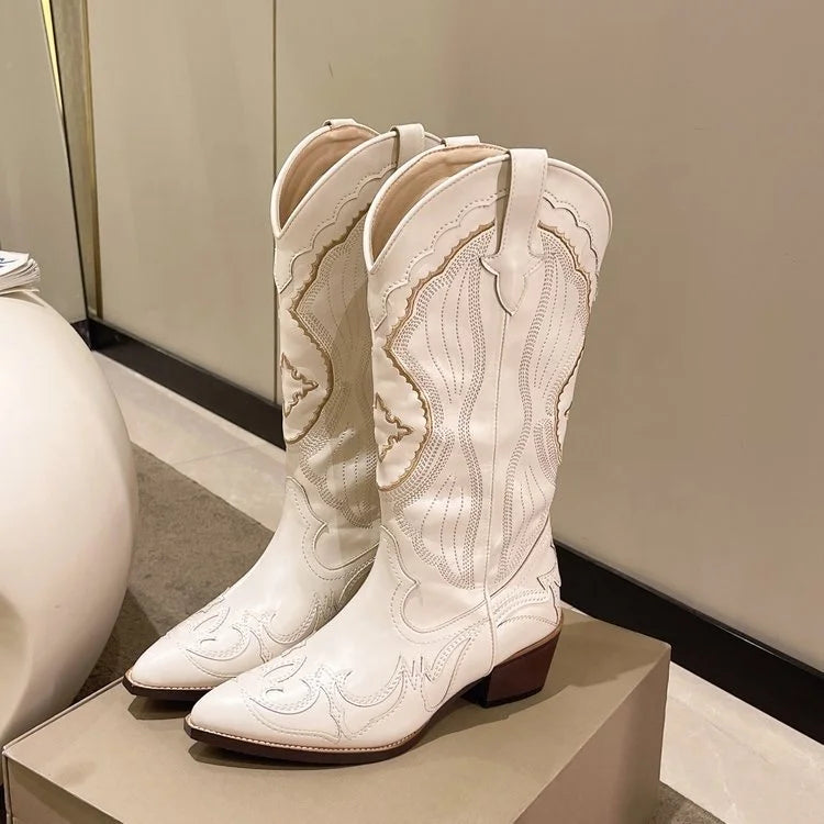Factory Sell Chunky High Heel Long  Women Girls Shoes Women Ankle Wrinkle Suede Winter Cowboy Boots for Women With Heels