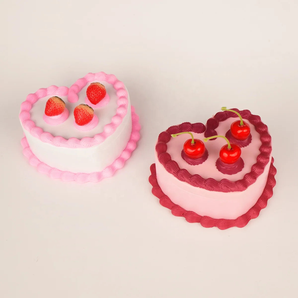 Vintage Style Pink White Heart Shaped Cherry Fake Cake Jewelry Box Mirror Simulation Strawberry Cake Plastic Cream Decoration