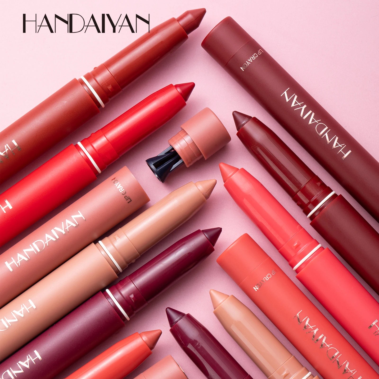 HANDAIYAN High Pigment Built-in Sharpener Matte Lipstick Lipliner Lip Crayon Nude Makeup Cosmetic Waterproof Custom