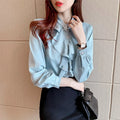 6598# Vintage Women Blouses Korean Style New Spring Autumn Long Sleeve Satin Shirts Female Blusas Mujer Tunic